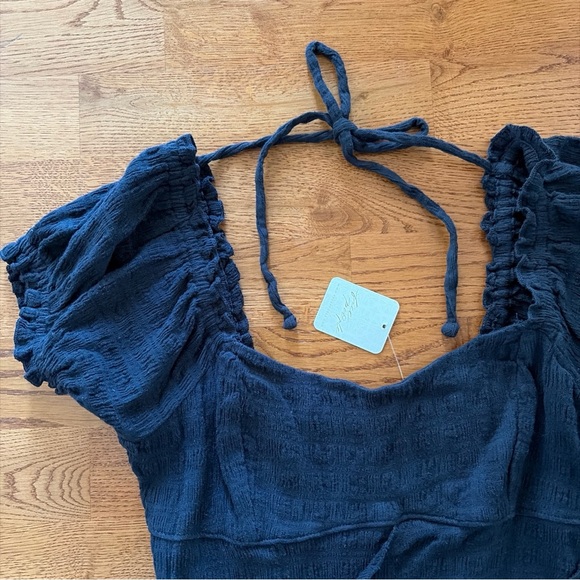 NWT Free People Elle Mini Dress Endless Summer Square Neck Puff Sleeve Black S - Picture 3 of 7